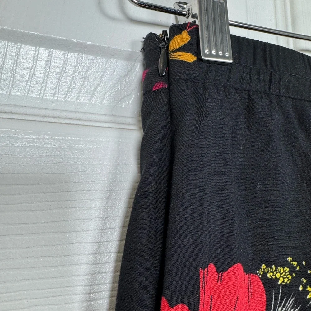 Lulus Black Floral Midi Skirt Side Slits Flowy A-Line Size S - Picture 7 of 7